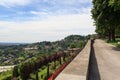 View from park in Citta Alta to hill San Vigilio panorama in Bergamo Royalty Free Stock Photo