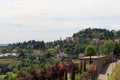 View from park in Citta Alta to hill San Vigilio panorama in Bergamo