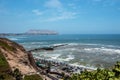 View from the park of lovers on the Pacific and the gourmet restaurant La Rosa Nautica in Lima