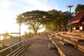 view of the park near Khong river with warm sun light in the morning Royalty Free Stock Photo