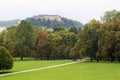 View from Park Tivoli to Ljubljana castle, Slovenia Royalty Free Stock Photo