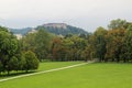 View from Park Tivoli to Ljubljana castle, Slovenia Royalty Free Stock Photo