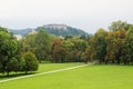 View from Park Tivoli to Ljubljana castle, Slovenia Royalty Free Stock Photo