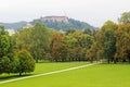 View from Park Tivoli to Ljubljana castle, Slovenia Royalty Free Stock Photo