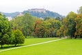 View from Park Tivoli to Ljubljana castle, Slovenia Royalty Free Stock Photo