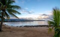 View of park and tropical beach in Haleiwa, North shore of Oahu, Hawaii