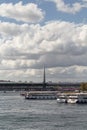 View of parked tour boats on Golden Horn part of Bosphorus and Halic bridge in Istanbul. Royalty Free Stock Photo