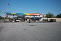 Colorful decoration of local Sunoco gas station in Philadelphia, Pennsylvania.