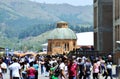 The view of part of the Basilica of Aparecida from the north and the movement on the patron saint\'s day