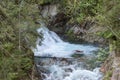 View on part of Wodogrzmoty Mickiewicza waterfall on mountain river Roztoka