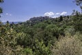 View of the Parthenon and Acropolis through the lush forest, Athens, Greece Royalty Free Stock Photo