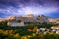 View of Parthenon Temple and Odeon of Herodes Atticus on Acropolis Hill