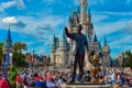 View of Partners Statue This statue of Walt Disney and Mickey Mouse  is positioned in front of Cinderella Castle in Magic Kingdom Royalty Free Stock Photo