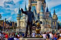 View of Partners Statue This statue of Walt Disney and Mickey Mouse  is positioned in front of Cinderella Castle in Magic Kingdom Royalty Free Stock Photo