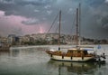 Rainy day ion Piraeus city, Greece