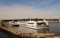 A view of the passenger ships harbor. Margaret Bridge sometimes Margit Bridge is a three-way bridge in Budapest, Hungary linking Royalty Free Stock Photo