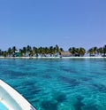 The view from a passenger travelling on a small boat to the the small tropical laughing bird caye off the coast of Belize. Royalty Free Stock Photo