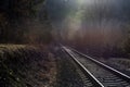 View of the passing tracks with reflections of the setting sun Royalty Free Stock Photo