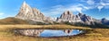 View from passo Giau, mountain lake, Dolomites mountains