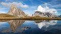 View from passo Giau, mountain lake, Dolomites mountains