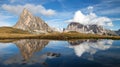 View from passo Giau, mountain lake, Dolomites mountains