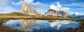 View from passo Giau, mountain lake, Dolomites mountains