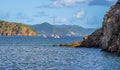 A view past Norman island towards the main island of Tortola