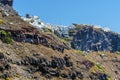 A view past Skaros Rock towards the cliff top village of Imerovigli, Santorini Royalty Free Stock Photo