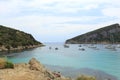 View from the path of the English cemetery. Dramatic sky with rain on Olbia. Cala moresca, Golfo Aranci, Sardinia Royalty Free Stock Photo