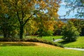 View of the pathways and cyclists in the English Garden in Munich, Germany