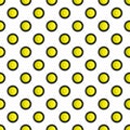 View pattern of mini size yellow plast wheel with black tire isolated on white background. Royalty Free Stock Photo
