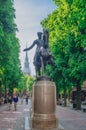 View of Paul Revere Statue in front of Old North Church in North End Royalty Free Stock Photo