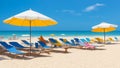 A view of Beach chairs and umbrellas