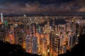 View from the Peak of Hong Kong and Kowloon City Skyline at Night Royalty Free Stock Photo