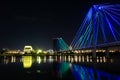 view of the pedestrian bridge over the Yenisei River at night Royalty Free Stock Photo