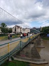 View of the pedestrian Bridge in Uzhhorod. Ukraine