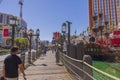 View of pedestrian road along strip near casino hotel Treasure Island. Las Vegas. Royalty Free Stock Photo