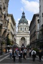 View at the pedestrian zone in front of Saint Stephen\'s basilica in Budapest in Hungary Royalty Free Stock Photo