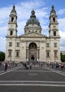 View at the pedestrian zone in front of Saint Stephen\'s basilica in Budapest in Hungary Royalty Free Stock Photo