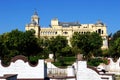 View of the Pedro Luis Alonso gardens with the city hall to the rear, Malaga, Spain. Royalty Free Stock Photo