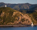 View of the Pencarrow Lighthouse in the Wellington region of the North Island of New Zealand Royalty Free Stock Photo