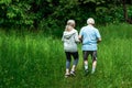 View of pensioners in sportswear running in park Royalty Free Stock Photo