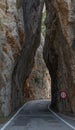 view of the Penyal del Cavall Bernat road gap with the Tramuntana highway leading through and down to Sa Calobra Royalty Free Stock Photo