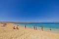 View of people on Amadores Beach of Grand Canaria on hot summer sunny day. Royalty Free Stock Photo