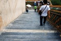 A view of people coming up and down the ancient Chinese stairs