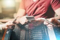 People hands using mobile phones. multiple exposure Royalty Free Stock Photo