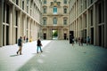 View of people walking in the courtyard of the Humboldt Forum museum building in Berlin