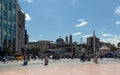 View of people walking at Taksim square in Istanbul.