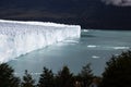 View of Perito Moreno glacier in Argentina with ice melting and floating in the water. Climate change and environmental emergency