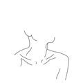 View of a person looking into the distance, ear, chin, neck, shoulders. Minimalism style